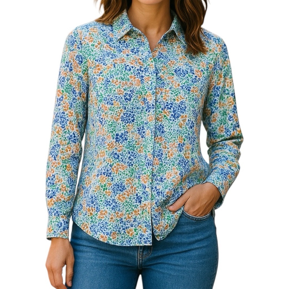 J. Crew XXL Button Down Floral Print Blouse Long Sleeve Shirt